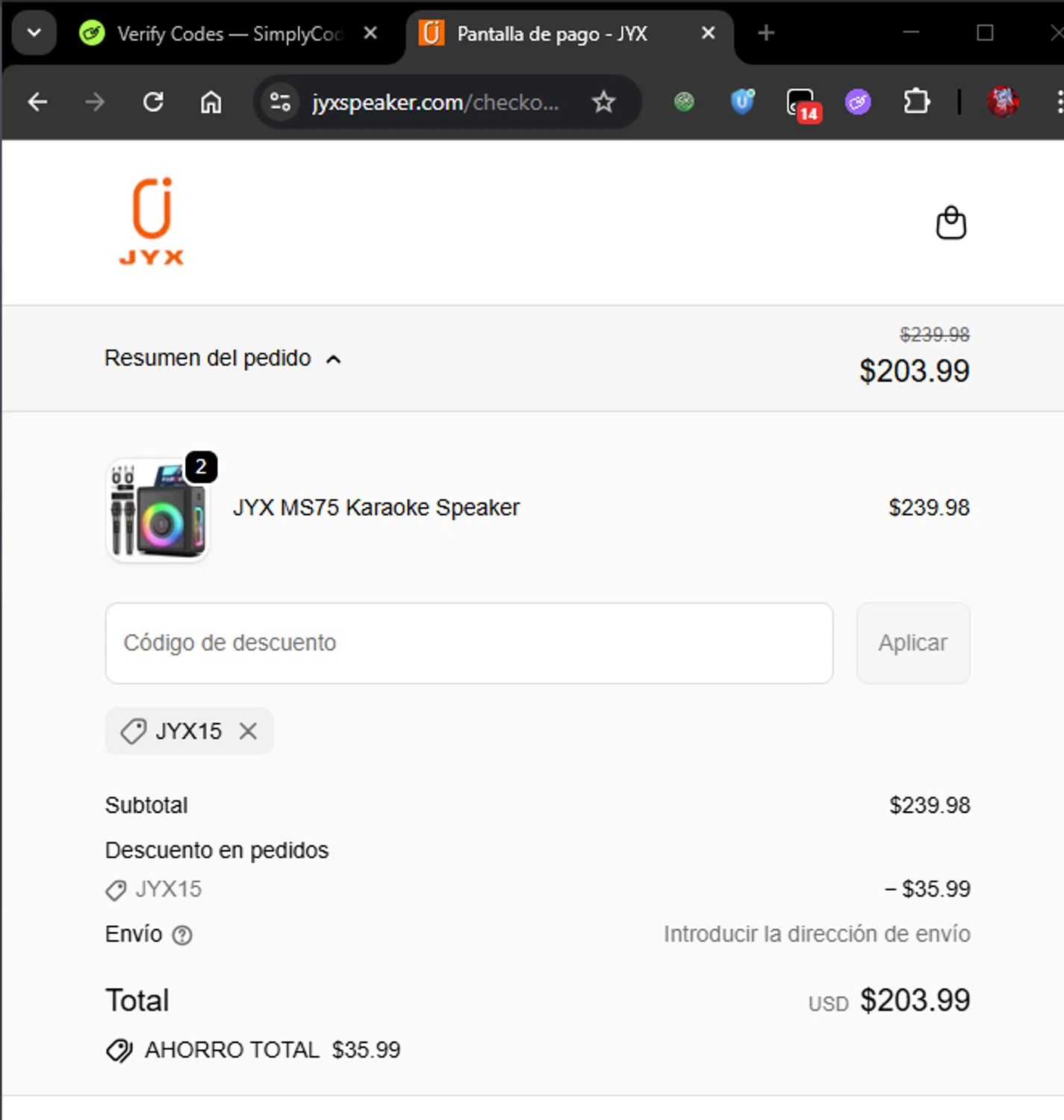 JYX checkout page showing JYX discount code box | Screenshot taken by SimplyCodes community member on Dec 31, 2025