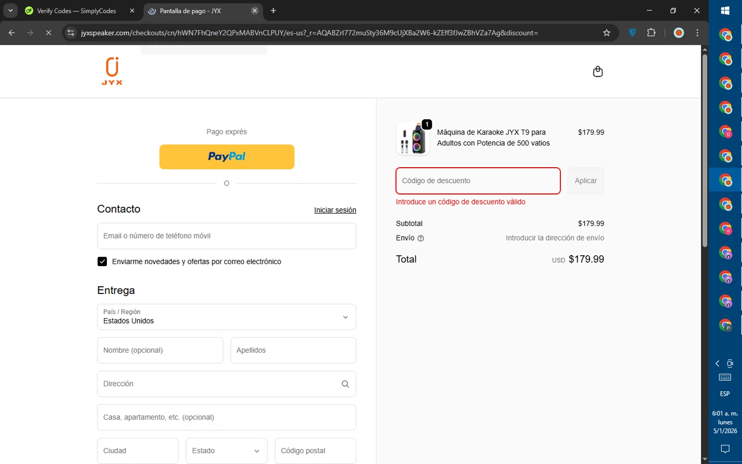 JYX discount code screenshot showing code jyx15 applied at JYX checkout page. Uploaded by SimplyCodes community member SalePhoenix823 on Jan 5, 2026