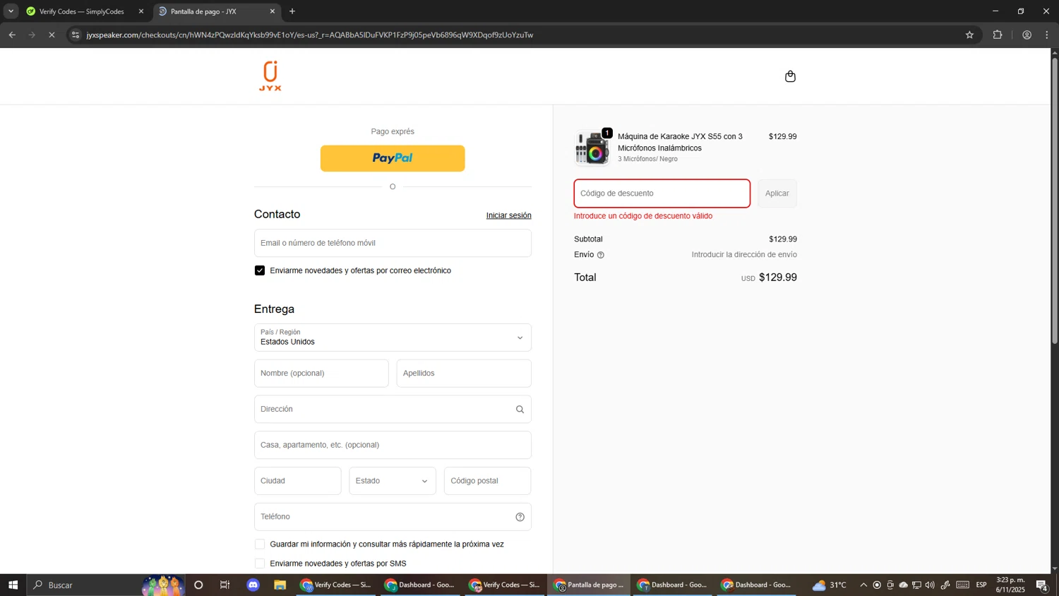 JYX discount code screenshot showing code JYX25 applied at JYX checkout page. Uploaded by SimplyCodes community member Pirlo420 on Nov 6, 2025