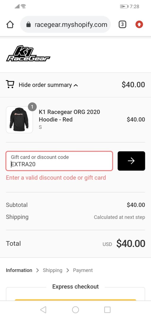 K1 Speed checkout page showing K1 Speed promo code box | Screenshot taken by SimplyCodes community member on Dec 17, 2021