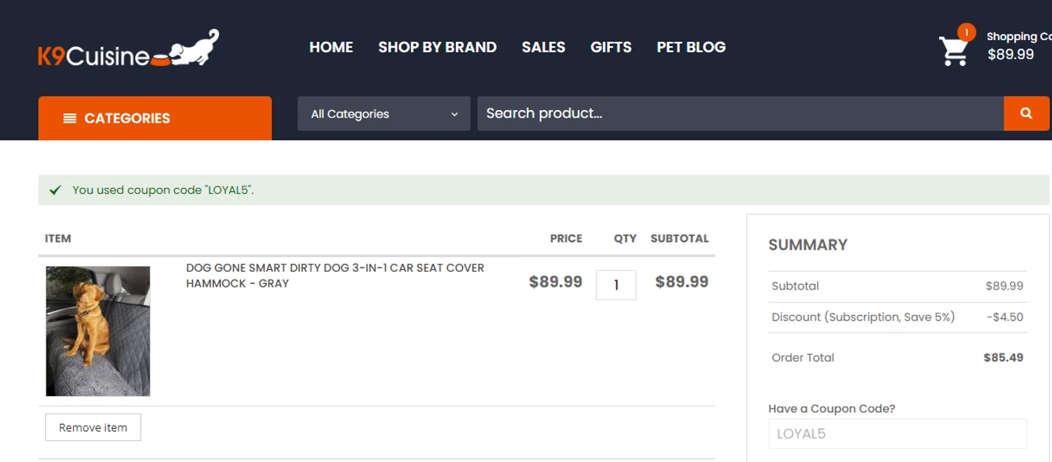 where to use K9 Cuisine promo code box