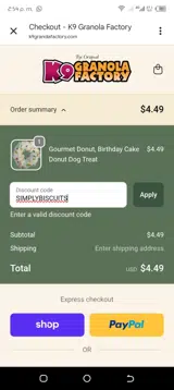 SIMPLYBISCUITS coupon verification screenshot