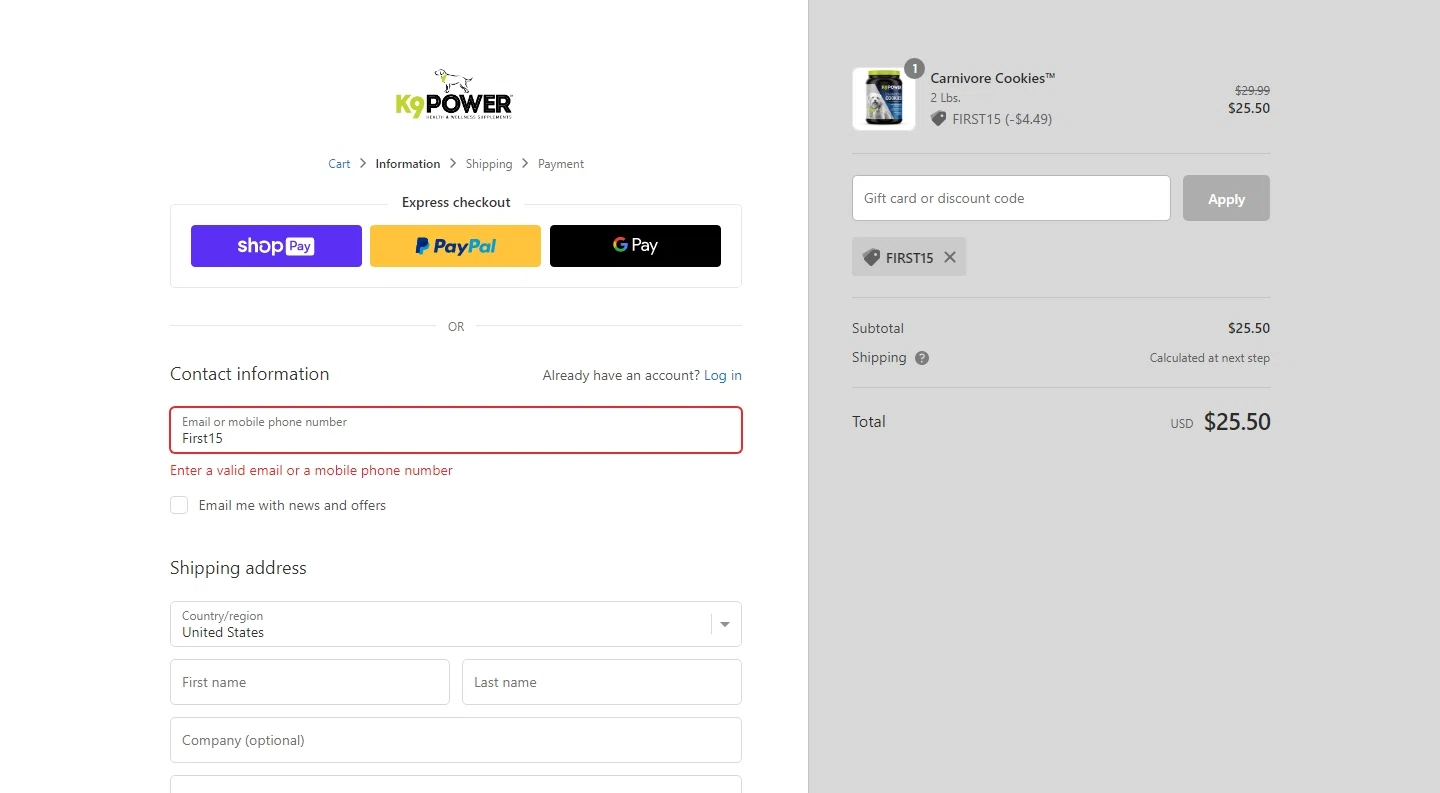 where to use K9power promo code box