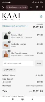 Early20 coupon verification screenshot