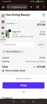 welcomeback coupon verification screenshot