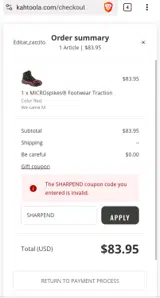 SHARPEND coupon verification screenshot