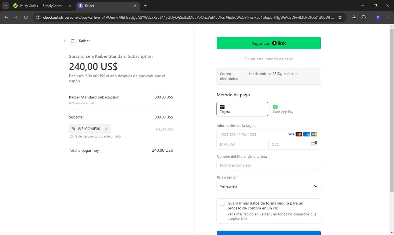 Kaiber checkout page showing Kaiber discount code box | Screenshot taken by SimplyCodes community member on Jul 26, 2024