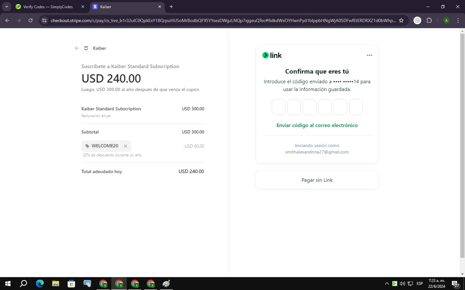 Kaiber checkout page showing Kaiber discount code box | Screenshot taken by SimplyCodes community member on Jun 22, 2024