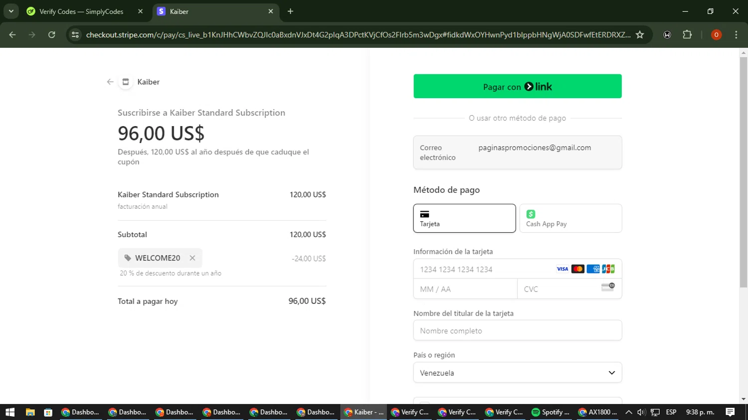 Kaiber checkout page showing Kaiber discount code box | Screenshot taken by SimplyCodes community member on Jul 18, 2024