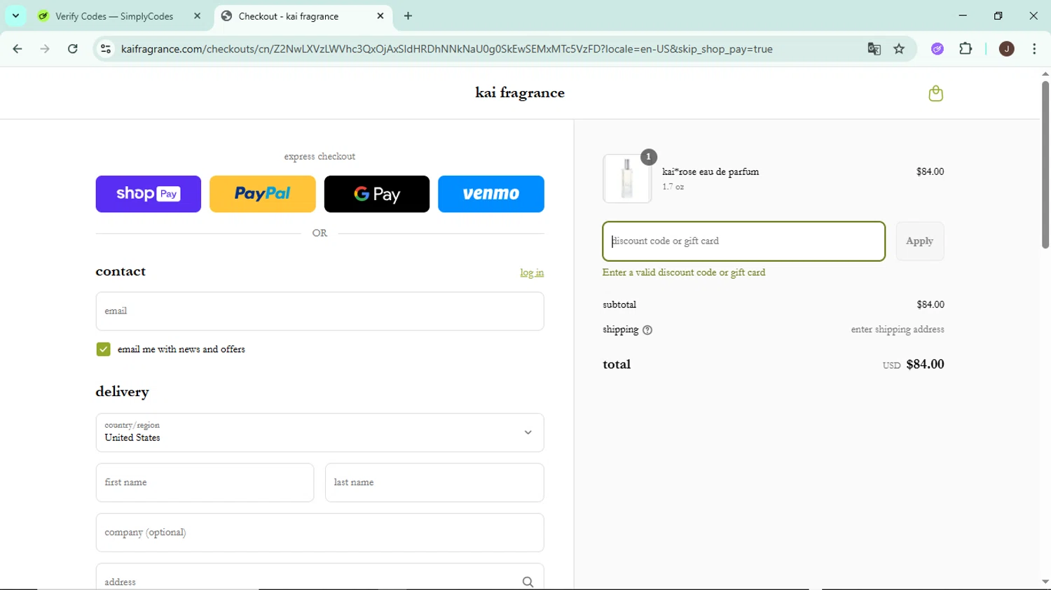 Kai Fragrance discount code screenshot showing code leiday applied at Kai Fragrance checkout page. Uploaded by SimplyCodes community member LegendaryAce8627 on May 30, 2025