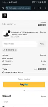 THANKS10 coupon verification screenshot