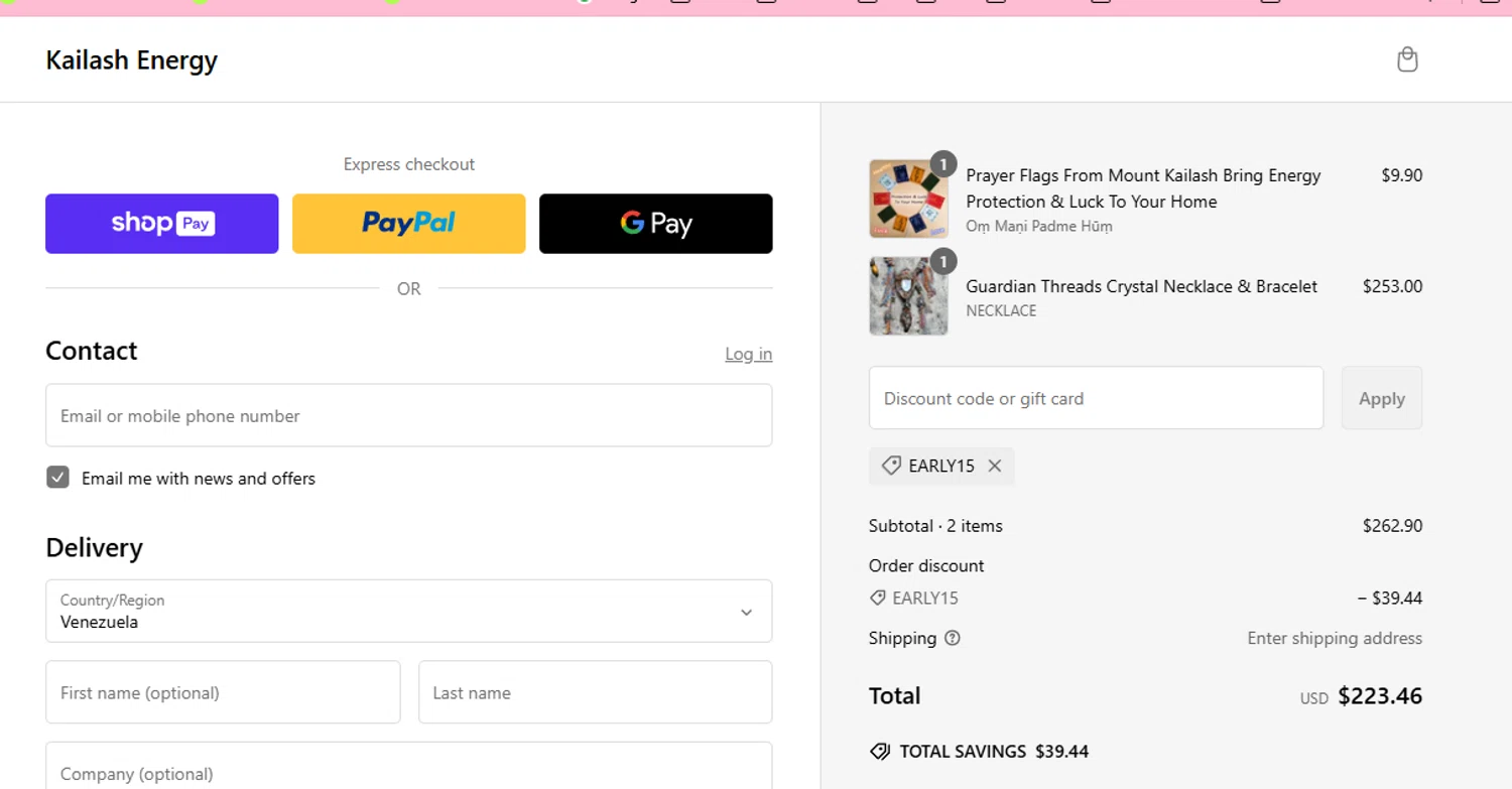 Kailash Energy promo code screenshot showing code Early15 applied at Kailash Energy checkout page. Uploaded by SimplyCodes community member aumentadax10 on Feb 28, 2025