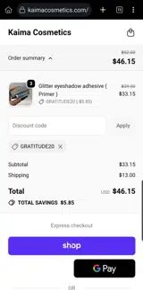 GRATITUDE20 coupon verification screenshot
