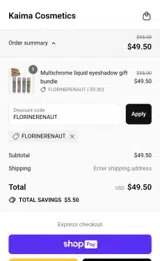 FLORINERENAUT coupon verification screenshot