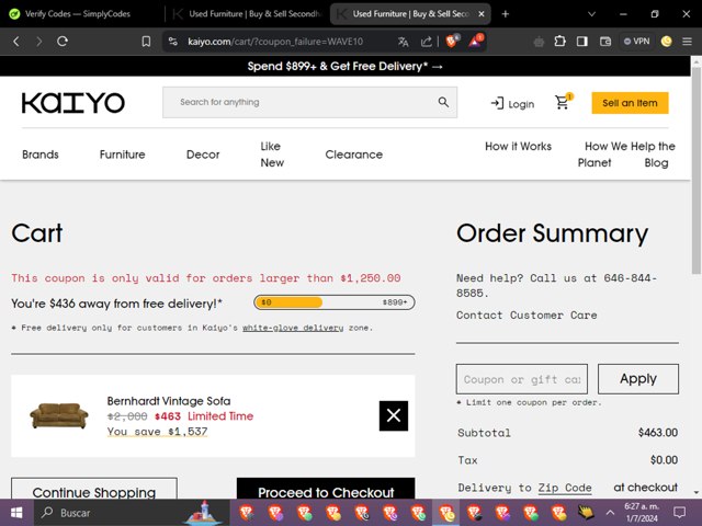Kaiyo checkout page showing Kaiyo coupon code box | Screenshot taken by SimplyCodes community member on Jul 1, 2024