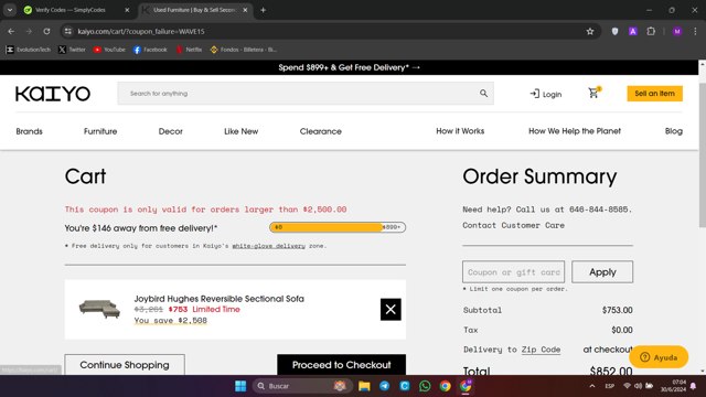 Kaiyo checkout page showing Kaiyo coupon code box | Screenshot taken by SimplyCodes community member on Jun 30, 2024