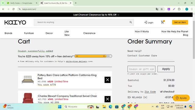 Kaiyo checkout page showing Kaiyo coupon code box | Screenshot taken by SimplyCodes community member on Aug 3, 2024