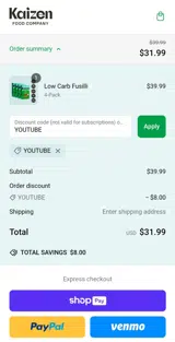 Kaizen Food Company coupon verification screenshot