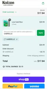 Kaizen Food Company coupon verification screenshot