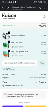 Kaizen Food Company coupon verification screenshot