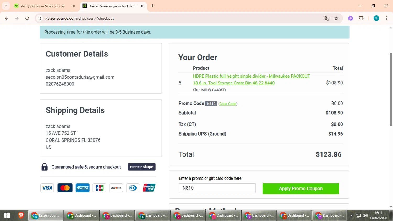 Kaizen Source checkout page showing Kaizen Source promo code box | Screenshot taken by SimplyCodes community member on Feb 6, 2026