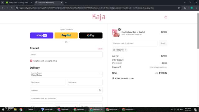 Kaja Beauty checkout page showing Kaja Beauty discount code box | Screenshot taken by SimplyCodes community member on Mar 28, 2025