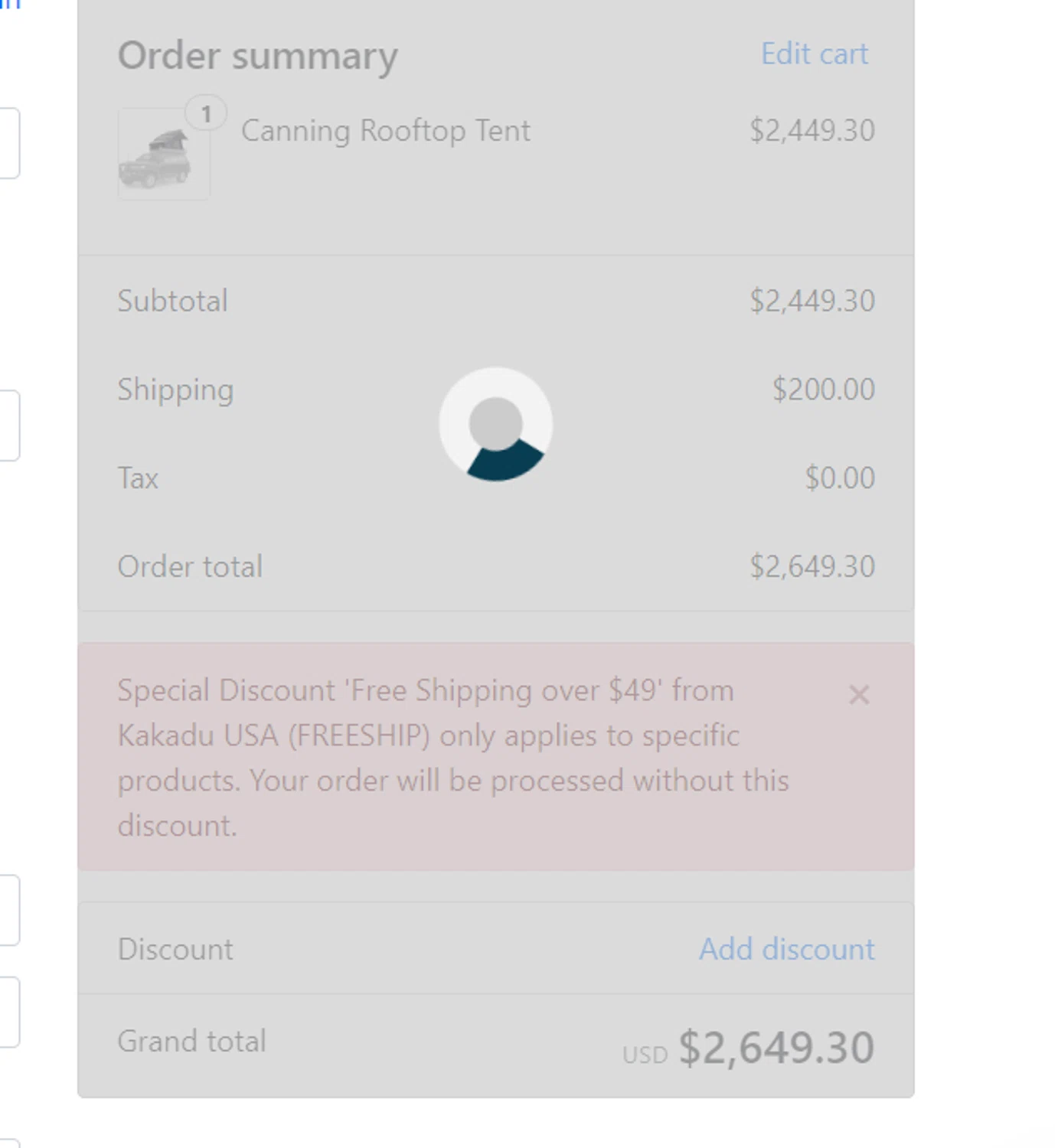 Kakadu USA checkout page showing Kakadu USA promo code box | Screenshot taken by SimplyCodes community member on Aug 23, 2024