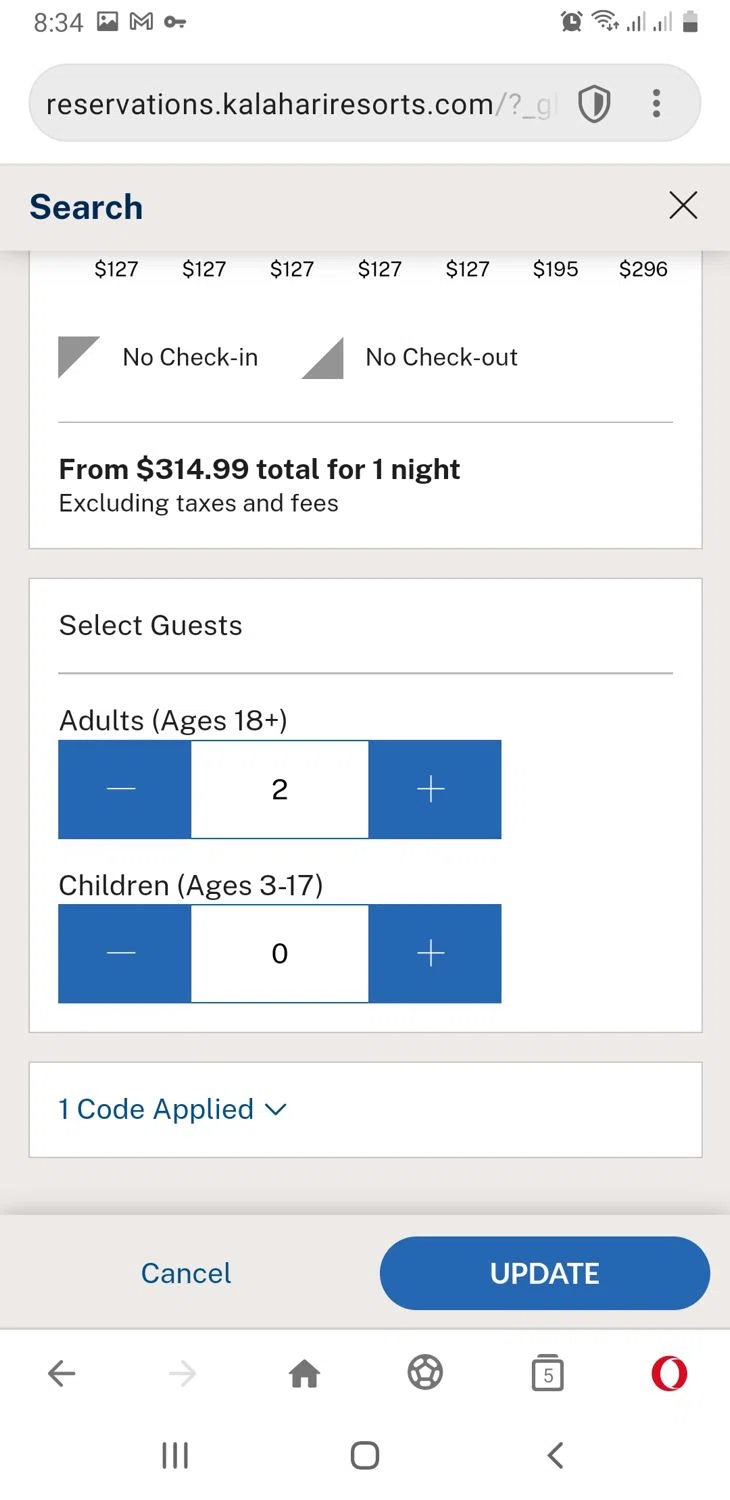 where to use Kalahari Resorts promo code box