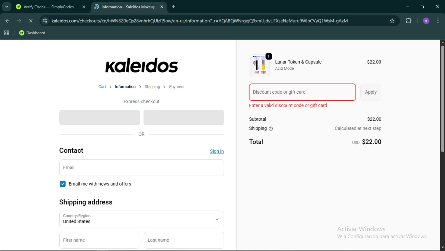 Kaleidos discount code screenshot showing code THEFANCYFACE applied at Kaleidos checkout page. Uploaded by SimplyCodes community member Esteban14 on Feb 8, 2026