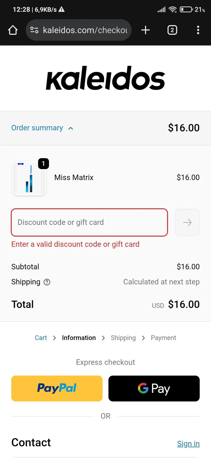 Kaleidos discount code screenshot showing code WELCOMECODE applied at Kaleidos checkout page. Uploaded by SimplyCodes community member Anderson on Feb 12, 2026