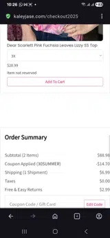 Kaley Jase Boutique coupon verification screenshot