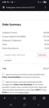 Kaley Jase Boutique coupon verification screenshot