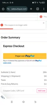 Kali Rose Boutique coupon verification screenshot