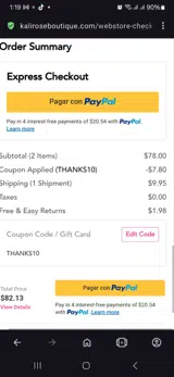 Kali Rose Boutique coupon verification screenshot
