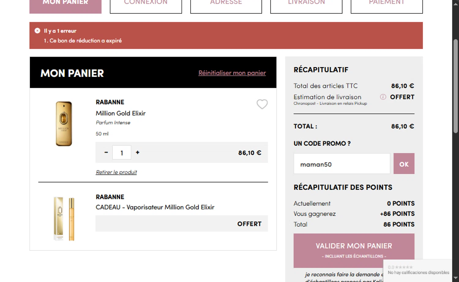 Kalista Parfums promo code screenshot showing code maman50 applied at Kalista Parfums checkout page. Uploaded by SimplyCodes community member Santi_ago on Jun 14, 2025