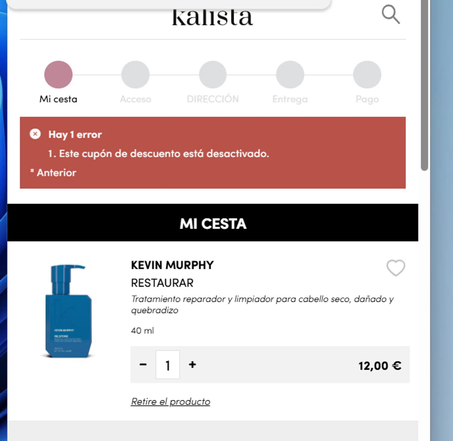 Kalista Parfums promo code screenshot showing code KEVM20 applied at Kalista Parfums checkout page. Uploaded by SimplyCodes community member gerardlaya on Nov 7, 2025