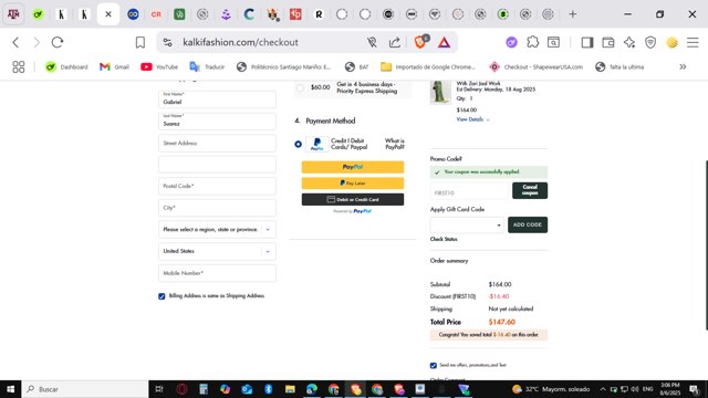 Kalki Fashion checkout page showing Kalki Fashion promo code box | Screenshot taken by SimplyCodes community member on Aug 6, 2025