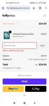 Kally Sleep coupon verification screenshot