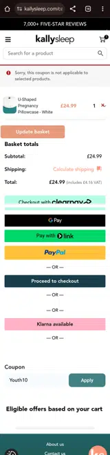 Kally Sleep coupon verification screenshot