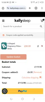 Kally Sleep coupon verification screenshot