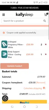 Kally Sleep coupon verification screenshot