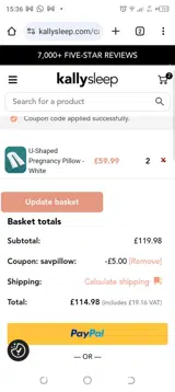 Kally Sleep coupon verification screenshot