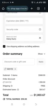 MAY50 coupon verification screenshot