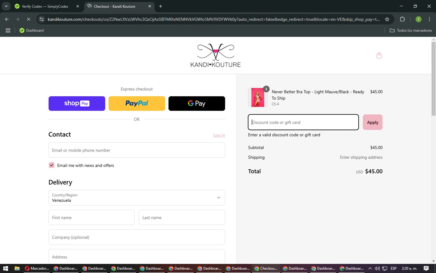 Kandi Kouture discount code screenshot showing code LUCKY applied at Kandi Kouture checkout page. Uploaded by SimplyCodes community member NobleMaestro676 on Mar 20, 2025