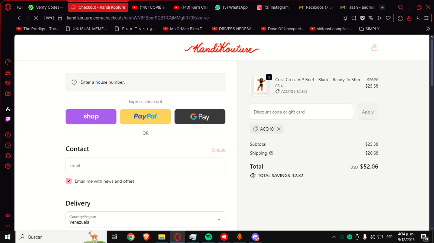 Kandi Kouture discount code screenshot showing code ACO10 applied at Kandi Kouture checkout page. Uploaded by SimplyCodes community member Anteserachido on Dec 9, 2025