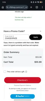 CHASEXPAZE coupon verification screenshot