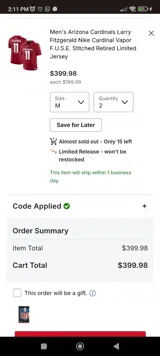 Kansas City Chiefs coupon verification screenshot