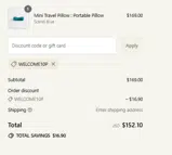 WELCOME10P coupon verification screenshot