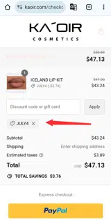JULY4 coupon verification screenshot