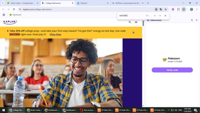 Kaplan checkout page showing Kaplan promo code box | Screenshot taken by SimplyCodes community member on Jul 24, 2025